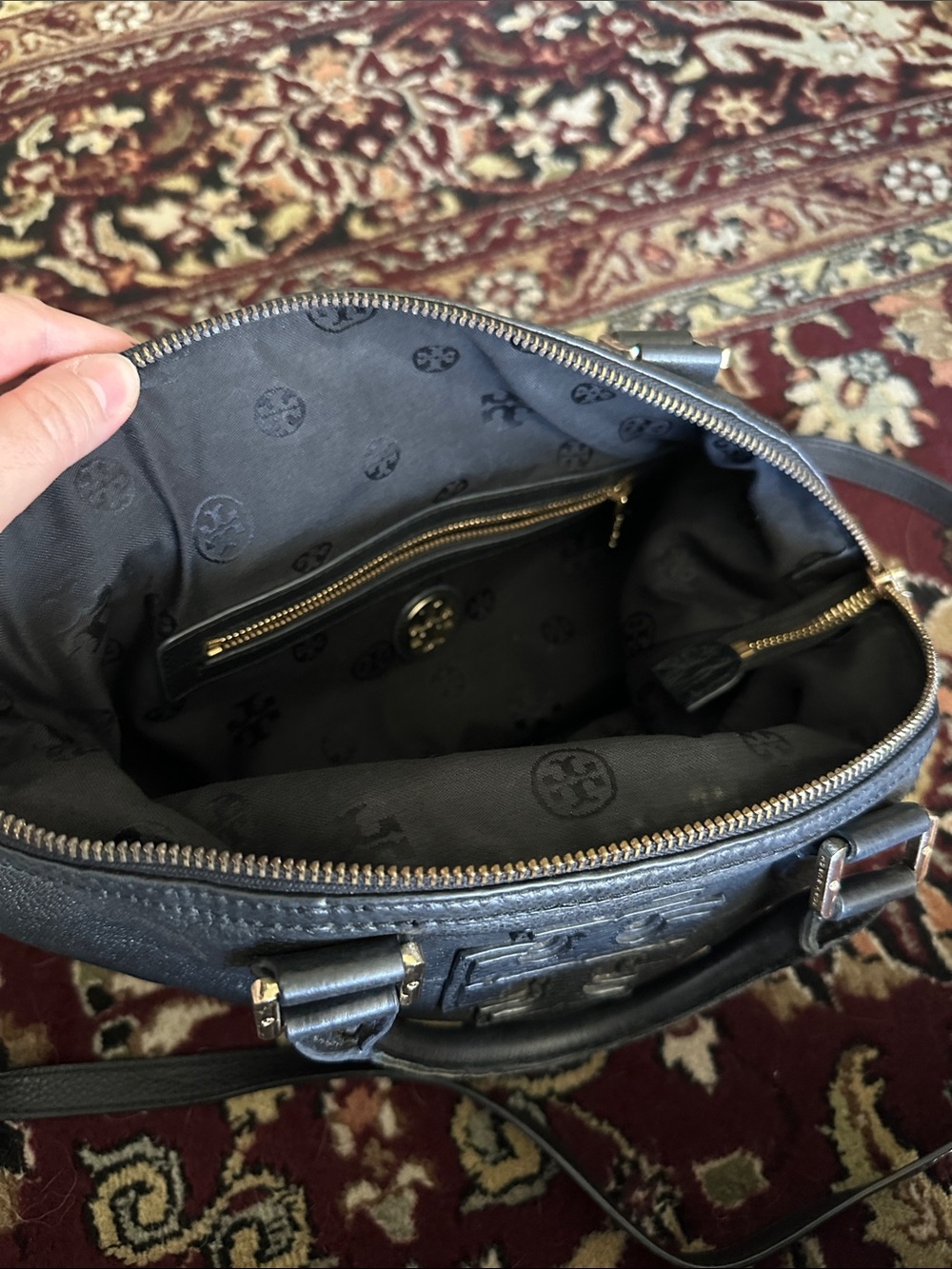 Tory Burch Black Leather Double-Handle Satchel with Crossbody Strap - Picture 4 of 4